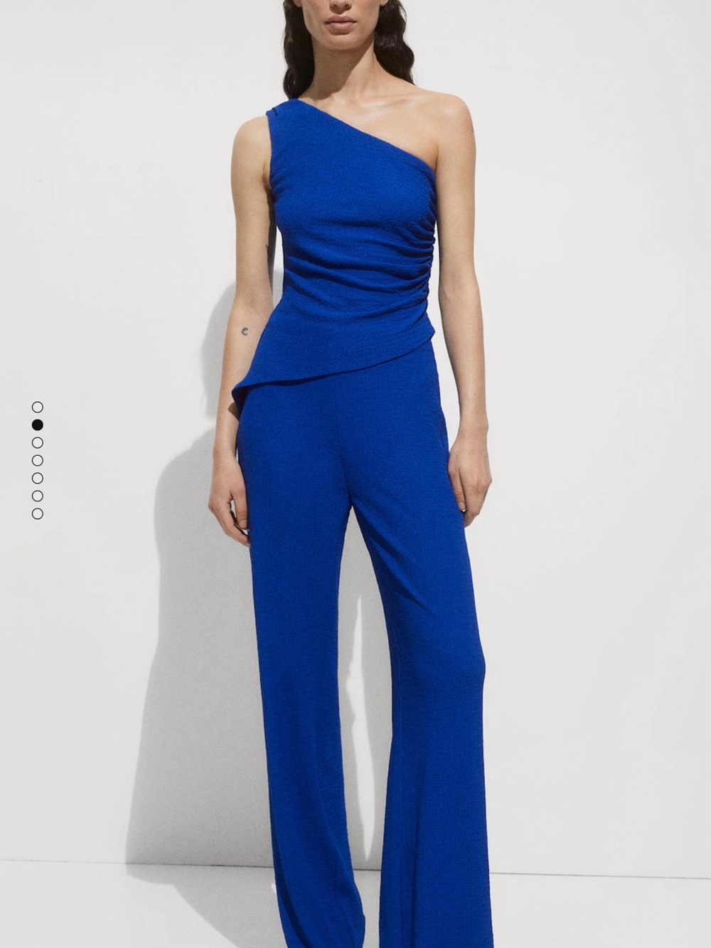 Mango One-Shoulder Royal Blue Wide-Leg Jumpsuit